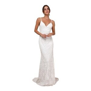 Lulus Everlasting Passion White Sequin Beaded Backless Maxi Dress